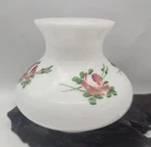 Hand Painted Milk Glass Oil Lamp Shade Pink Flowers 3" Fitter 5" Tall Vintage