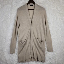 Pas De Calais EU 36 Beige Long Wool Cardigan Snap Quiet Luxury Lagenlook