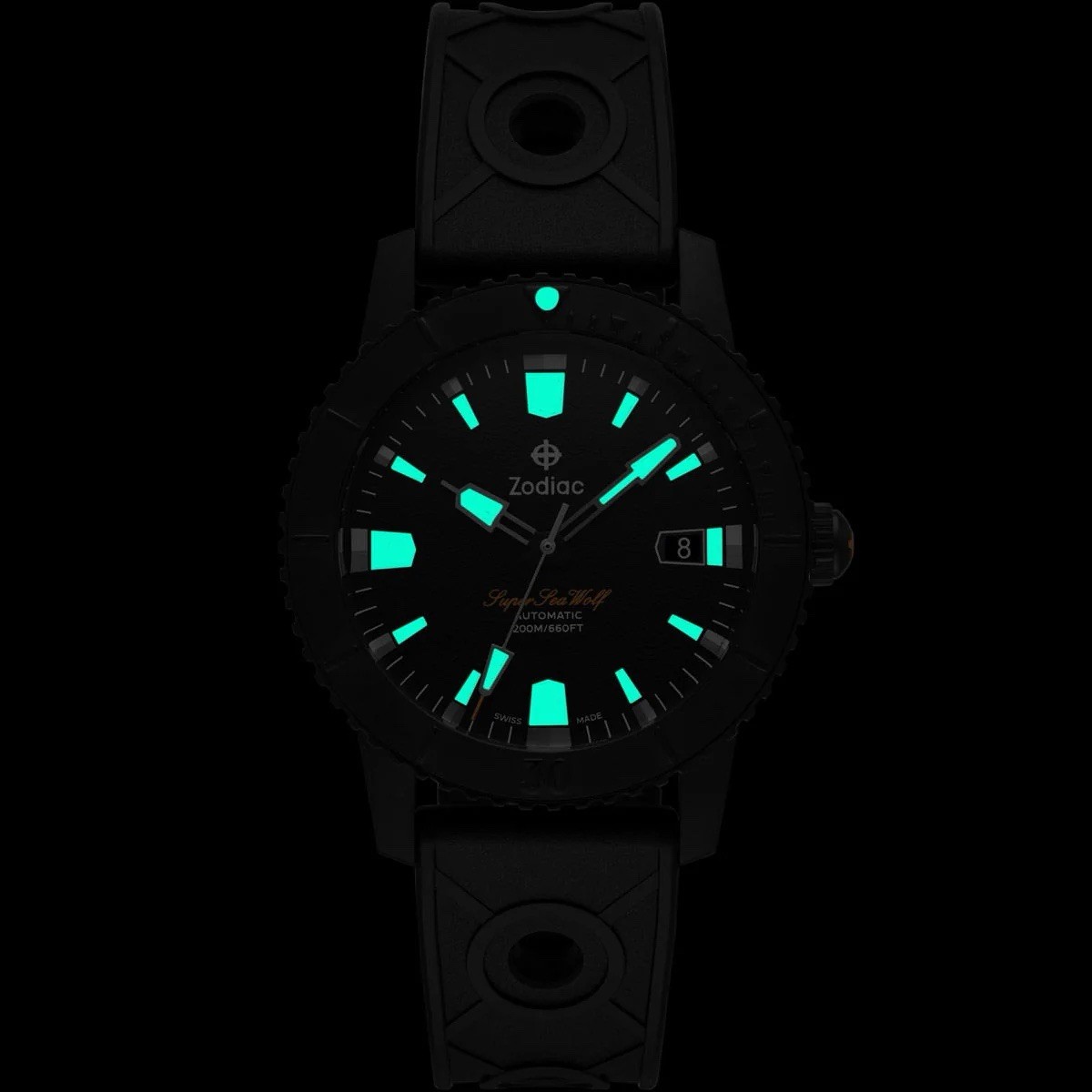 NEW Zodiac Super Sea Wolf Men's Black Watch, 200M WR, Reference