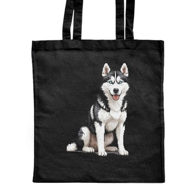 Shopper-Tasche 'Pixel Style Siberian Husky' klassisch schwarz (ZB00030829)
