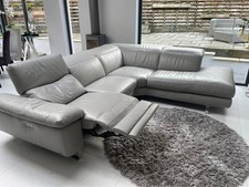 Sumptuous Grey Leather Natuzzi Corner Sofa Reclining Sofa L-Shape Sofa (PTP)