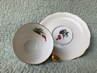 Vintage Germany Royal Bayreuth Bavaria Cup And Saucer Demitasse Floral Gold Trim