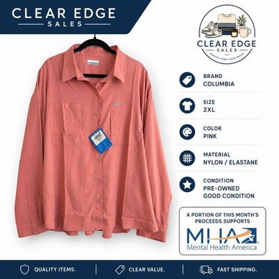 Columbia Silver Ridge Utility Shirt Womens 2X Pink Long Sleeve NWT Fishing