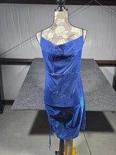 Shein Curve Blue Sparkly Bodycon Mini Dress Cowl Neck Crisscross 1XL