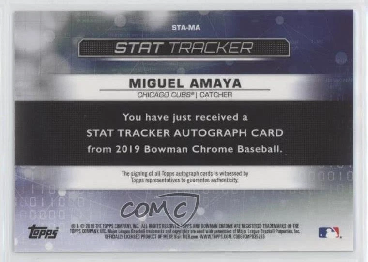 2019 Bowman Chrome Stat Tracker Auto /99 Miguel Amaya #STA-MA Auto - Image 2 of 2