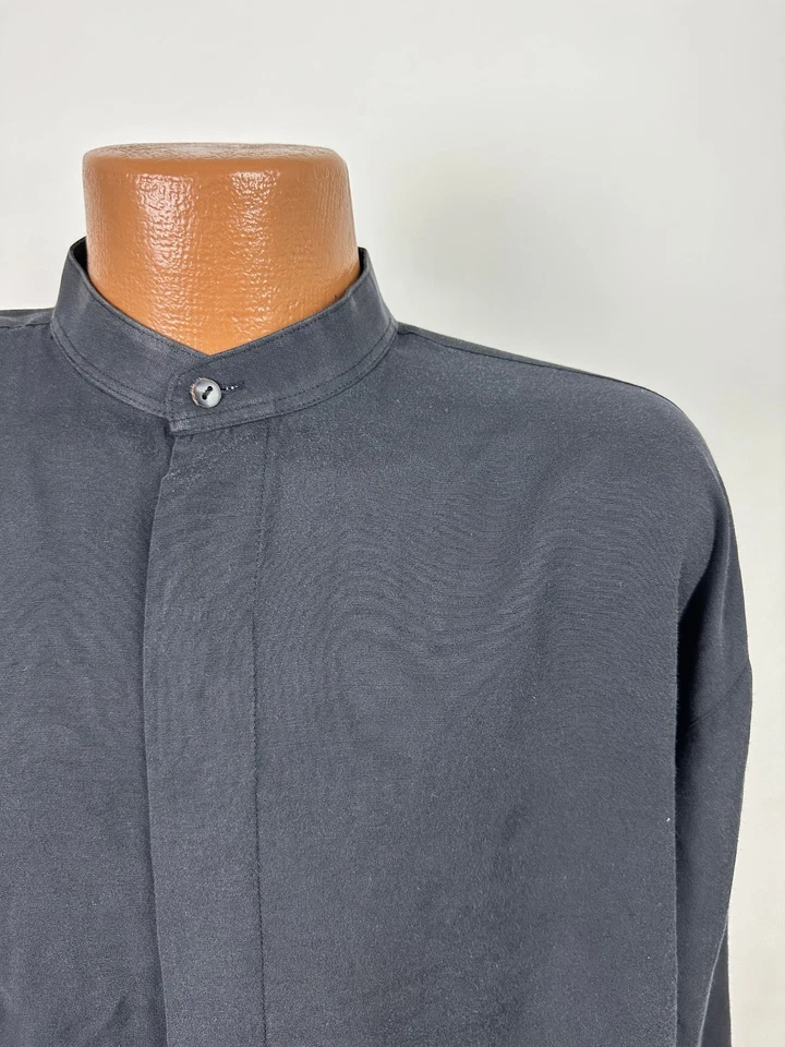 Vintage 90s Band Collar Shirt Men Large Placket Cover Minimal Goth Black Domani - Image 2 of 4