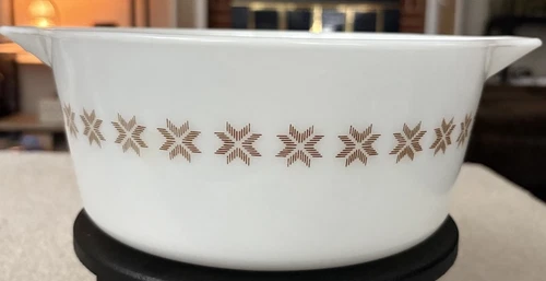 Pyrex 475-B White Brown Stars Town & Country Casserole Dish 2.5 Quart No Lid Vtg