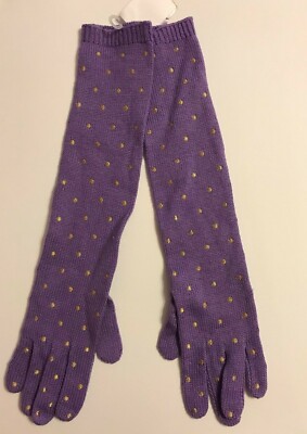 NWT Moschino Women s Knitted Wool Blend 17  Long Gloves One Size Purple/Gold Dot