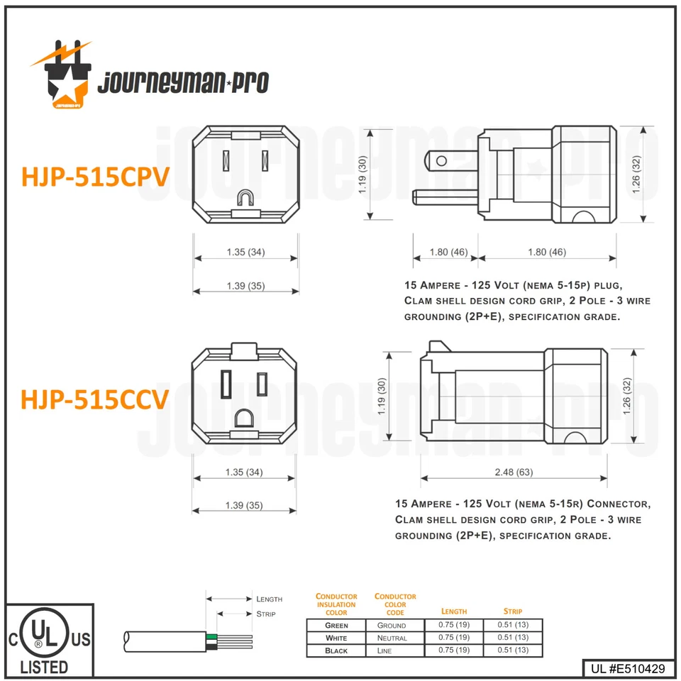 Male Female Extension Cord Replacement Ends 15 Amp Electrical Power Plug Repair - Image 4 of 4