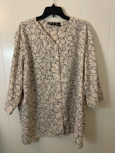 Women’s Maggie Barnes Beige With Squiggly Lines Blouse Sz 26W