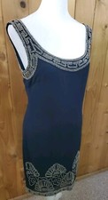 ADRIANNA PAPELL Womens Navy Heavy Beaded Sleeveless Sheer Lined Dress 4 Class