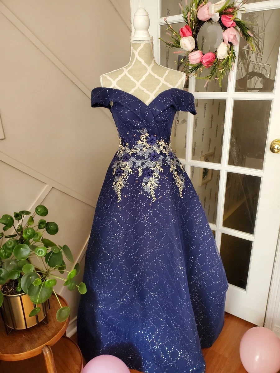 Navy blue off shoulder clearance gown