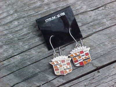 CLASSIC CADILLAC CREST EARRINGS OLD SCHOOL LOGO STERLING SILVER KUSTOM USA MADE!