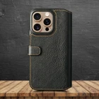 Luxury Real Genuine Leather Wallet Case for iPhone 16 Pro / Pro Max / 16/16 Plus