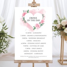 Wedding Order of the Day Sign, Heart, Pink, Rose Flower, Reception Sign