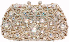 Evening Luxury Bridal Crystal Clutch Purse Bag AB Gold US SELLER