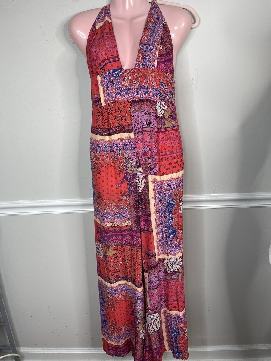 Free People Size 12 Margarita Bohemian Patchwork Red Purple Flowy