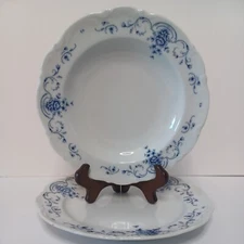 Mitterteich Blue Flower Bavaria Germany 9.5" Dinner Plate & Coupe Bowl Baroque