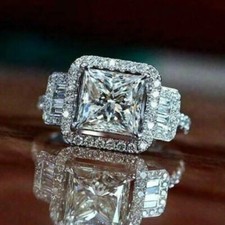 Princess Cut 3.30 Ct Diamond Lab-Created Engagement Ring 925 Sterling Silver