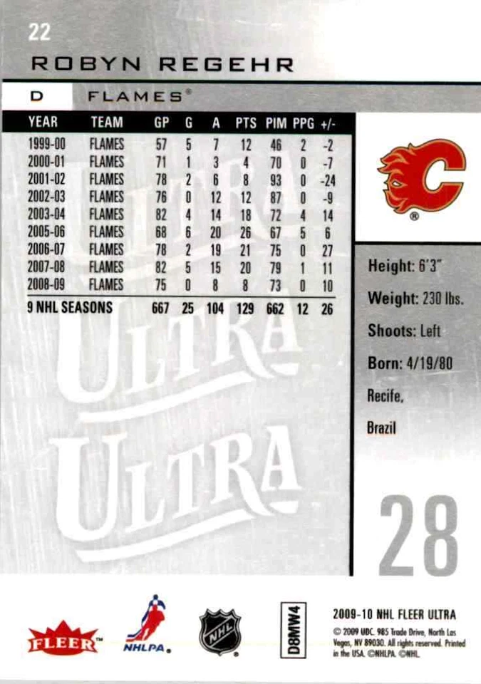 2009-10 Fleer Ultra Robyn Regehr #22 - Image 2 of 2