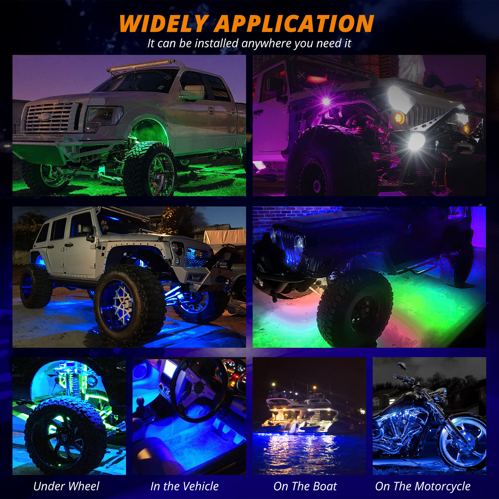 RGB LED Rock Lights Underbody Glow Kit Neon Multi Color APP Remote for Maserati