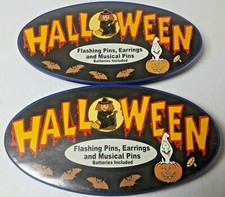Lot of 2 Halloween Flashing Pins Earrings Hanging Display Signs Twinklers Witch