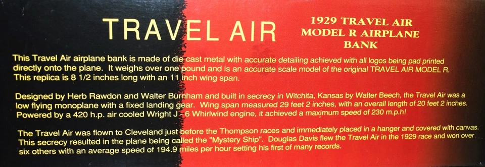 1929 Travel Air Model R diecast metal collector series Bank, Liberty by SpecCast - Image 3 of 4