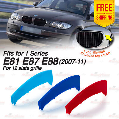 Tri-Color 12 Bar Front Kidney Grille Covers for BMW 1 Series E81 E82 E87 E88 LCI
