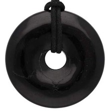 Schwarzer Turmalin/Schörl Donut 40 mm Anhänger mit Baumwollband|Edelsteinschmuck