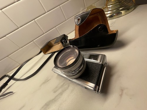 Minolta Hi-Matic 9 "Easy Flash" 1960s Camera 45mm Rokkor Lens leather case 55mm - Picture 18 of 22