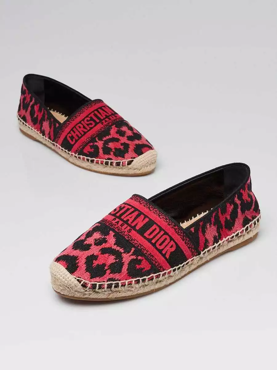 Espadrille plate imprimé léopard rose/noir Christian Dior taille 7,5/38