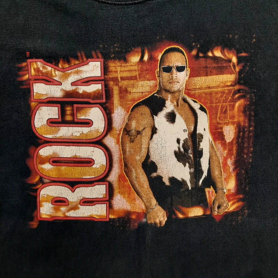 Винтажная мужская футболка WWF The Rock Dwayne Johnson большая черная электрифицирующая футболка - Изображение 3 из 4