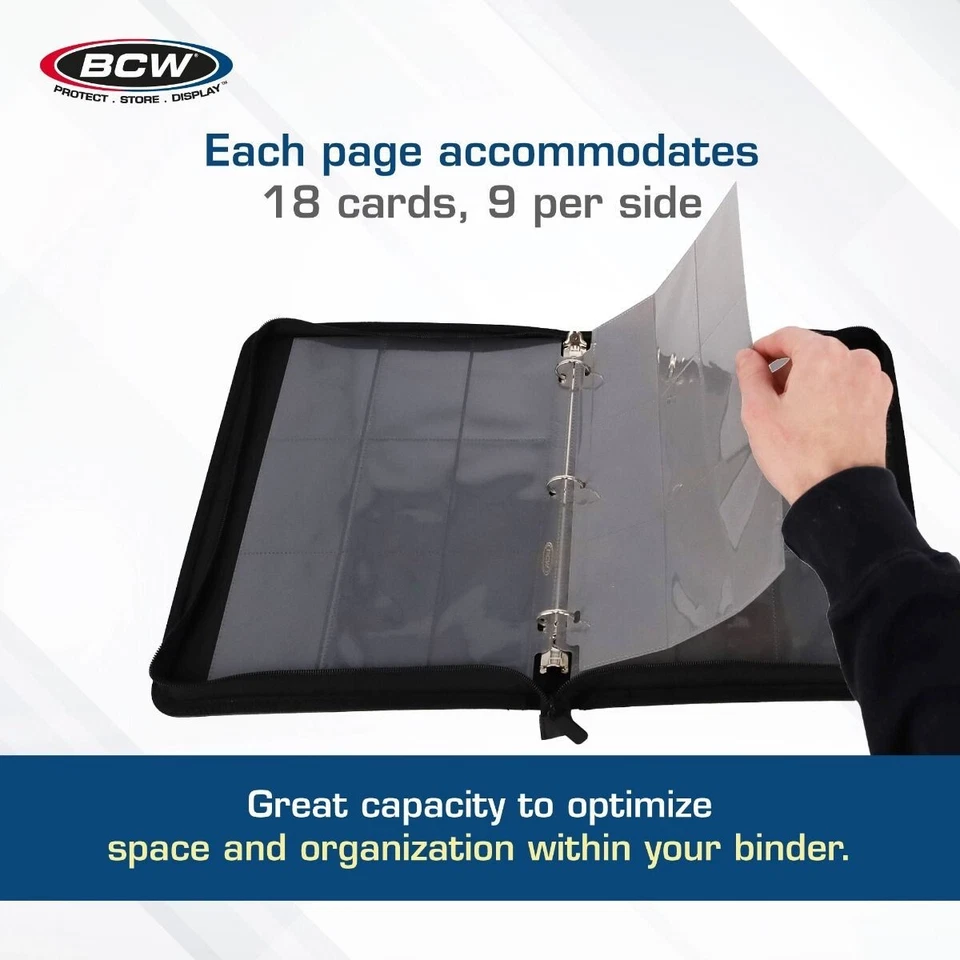 200 BCW carga lateral 18 páginas de álbum de bolsillo gris carpeta página tarjetas coleccionables Magic The Gathering Foto 3 de 4