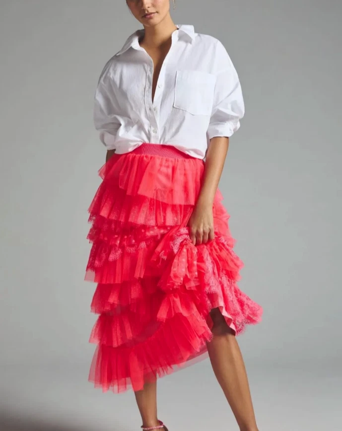 Anthropologie pink tulle clearance skirt