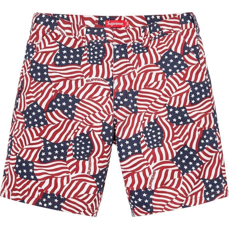 New Supreme Flags Work Short Sz 30 SS20 Red White Blue USA Fast Shipping