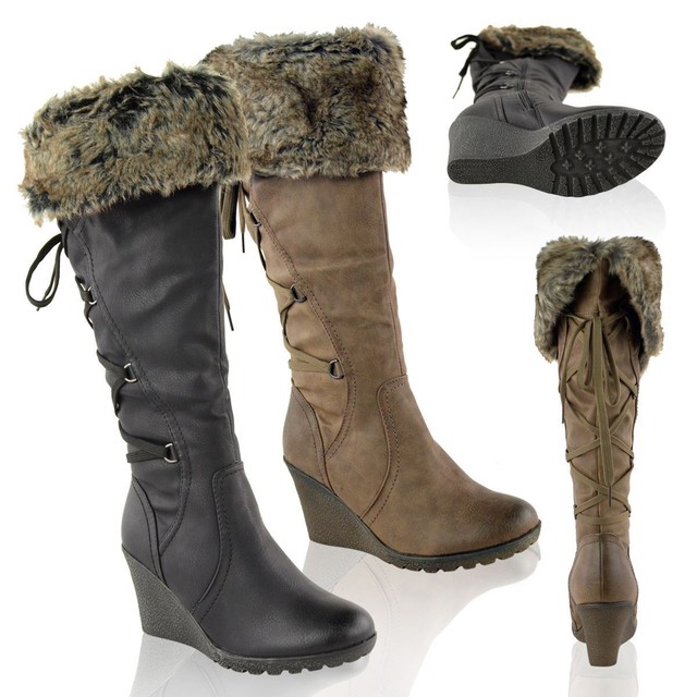 winter wedge boots with fur