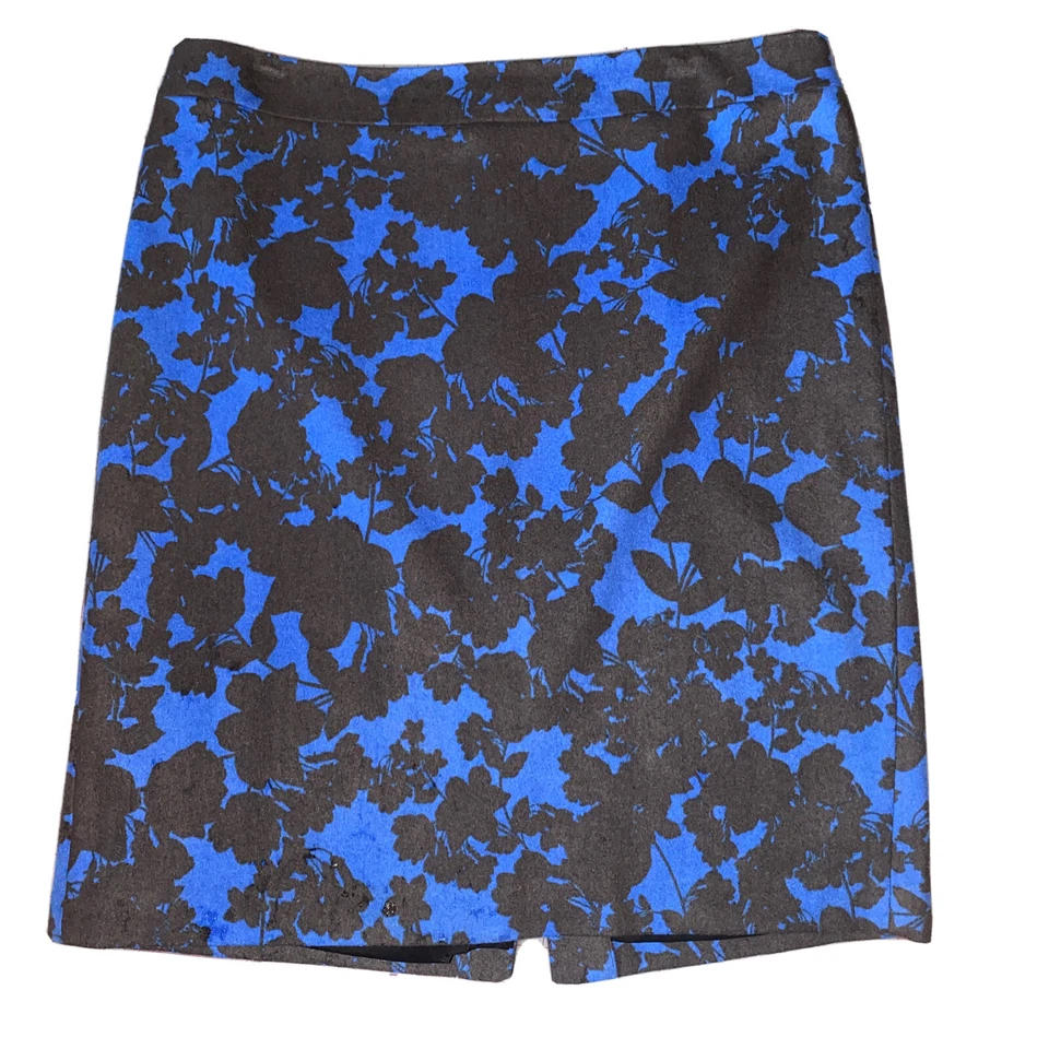 NUEVO CON ETIQUETAS $119 Talbots Talla 16 88% Lana Vellón Azul Marrón Floral Falda Lápiz Recta