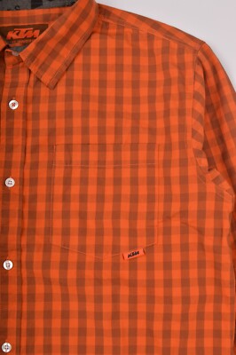 ktm dress shirt KTM Bike Industries Factory Team Orange Check Button Shirt Racing Size L