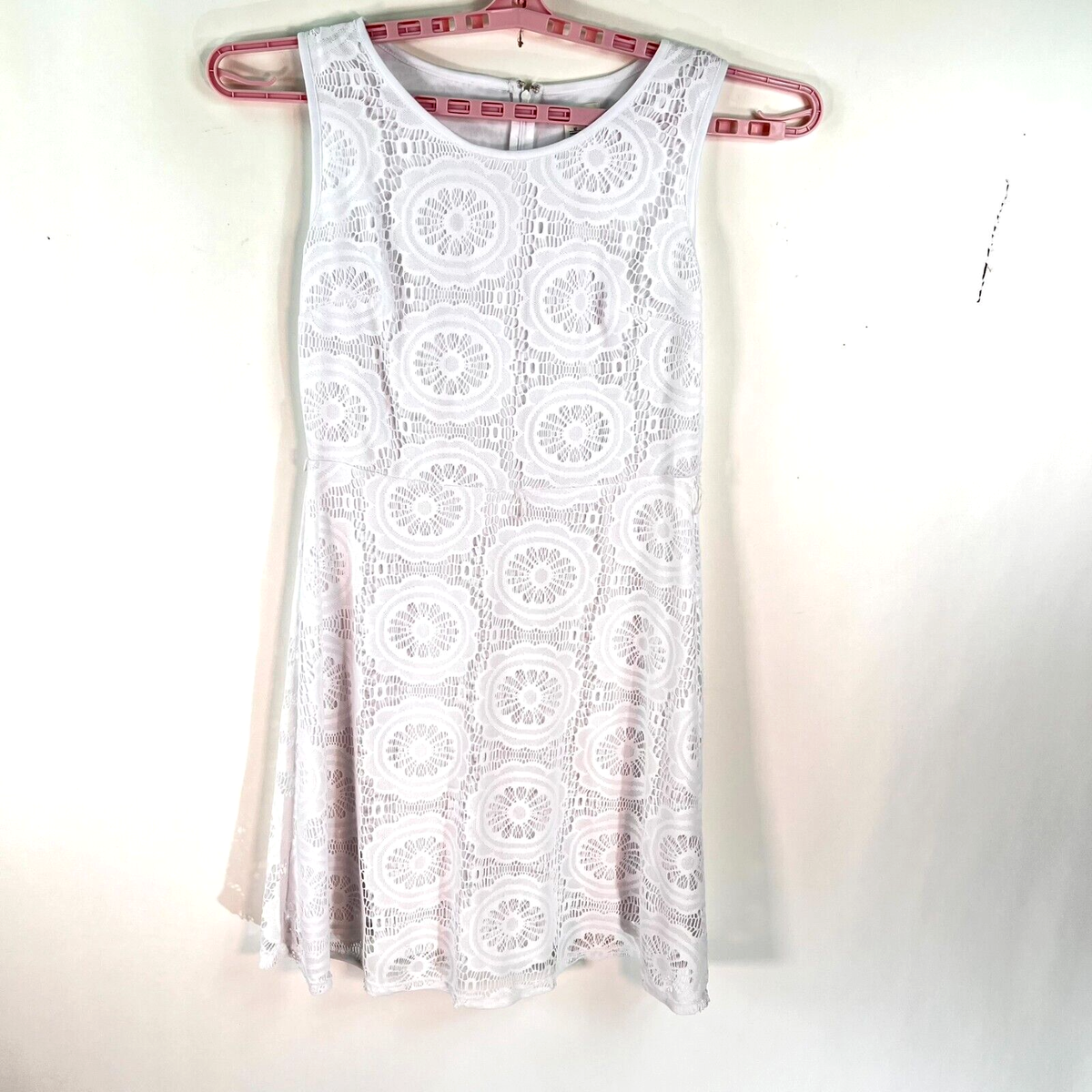 CATO Lace Lined Sleevless Dress Midi Womens Size 12 White Vintage Poly
