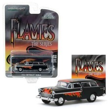 GREENLIGHT 30117 1955 Chevrolet Nomad - Black with Flames Diecast Car 1:64