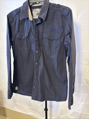 QS By S.Oliver Men's LG Slim Fit Collared Shirt Corduroy Style Blue