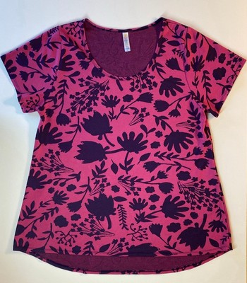 Lularoe Perfect T knit top in Pink and Navy Floral Design Short Sleeves Size 2X