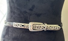 Brighton Black Leather Vintage Belt Silver Buckle Silver Belt Size Small 26-28