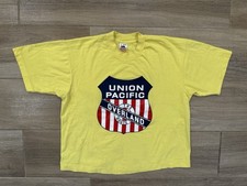 Vintage Union Pacific Railroad T-Shirt LARGE Cropped Overland Route 80s Trains