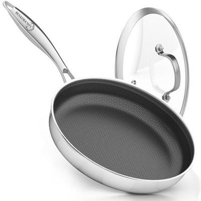 10 In Hybrid Nonstick Stainless Steel Sauté Pan with Lid,Deep Frying Pan,Skil...