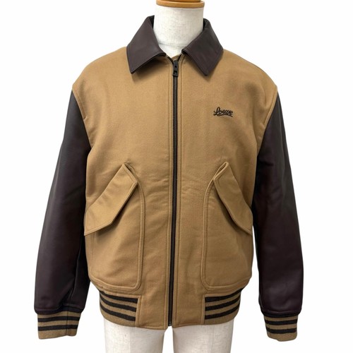Extreme Loewe H800Y02X26 Wool 100 Leather Switching Owl Varsity Jacket Beige Bro