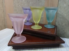 4 Pcs Vtg Libbey Parfait Ka-Dinks Frosted Ice Cream Sundae Footed Glasses