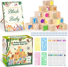 115 Pcs Baby Shower Games Sign Kit, Baby Shower Blocks to Decorate with 48 Wo...