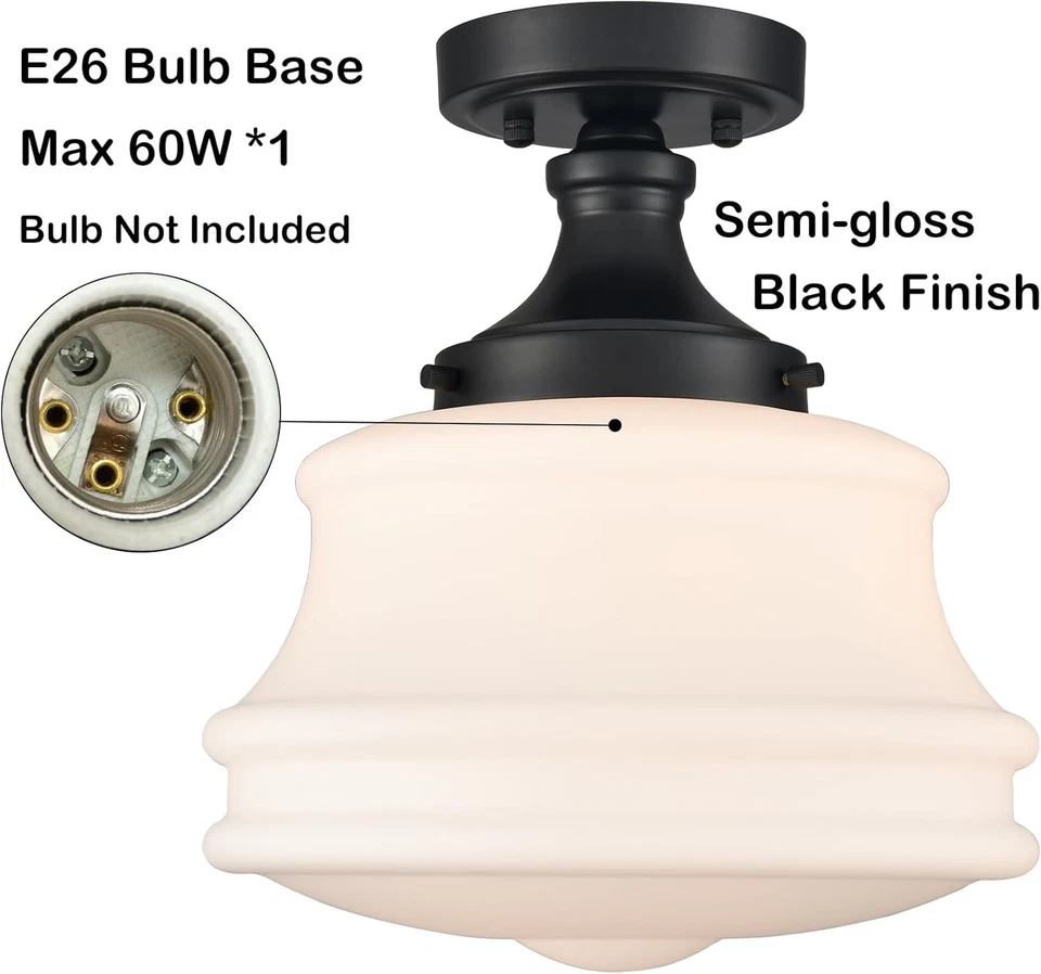 Luz de techo negra semi empotrada de vidrio esmerilado para escuela Foto 3 de 4