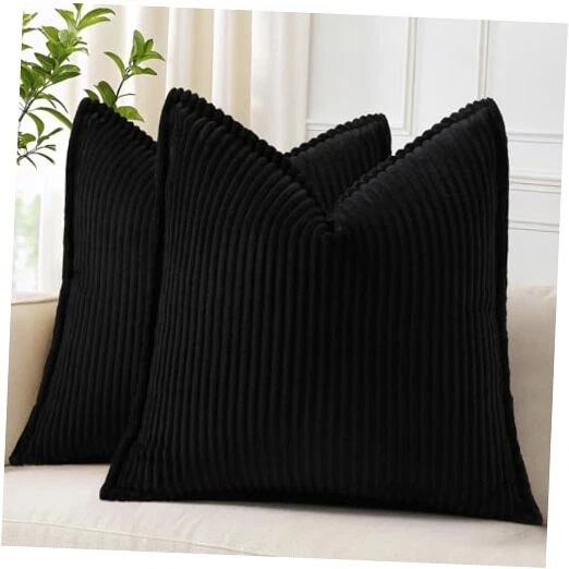 Summer Corduroy Euro Sham Throw Pillow Covers 26" x 26" (Pack of 2) Black
